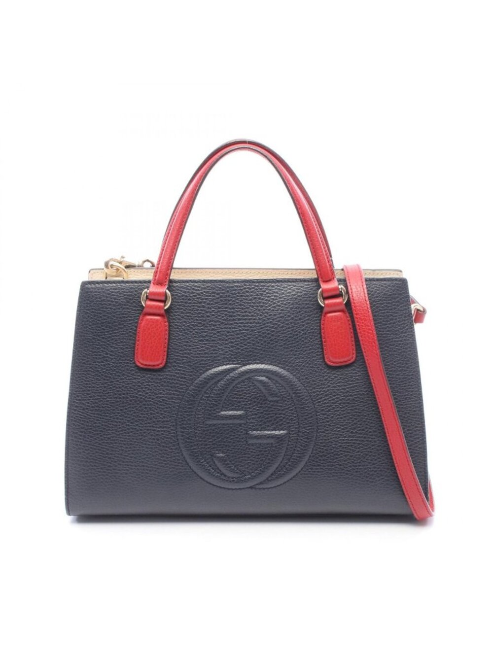 Gucci Soho Interlocking G 2-Way Navy Red Ivory Leather Tote Bag